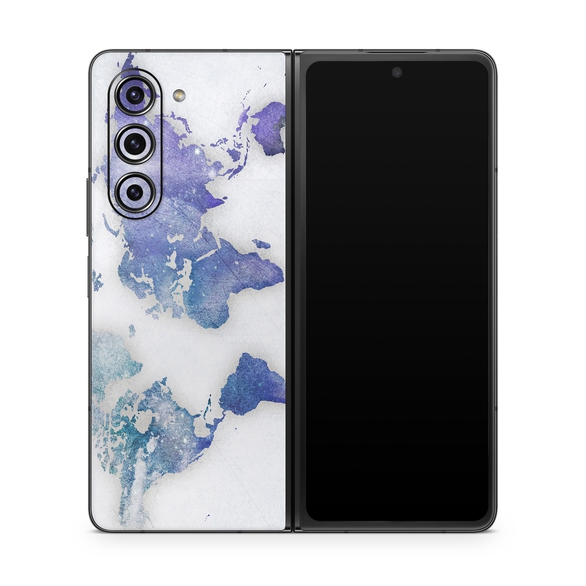 Samsung Galaxy Z Fold5 Skin design of World, Map, Watercolor paint, Illustration, with white, blue, purple colors