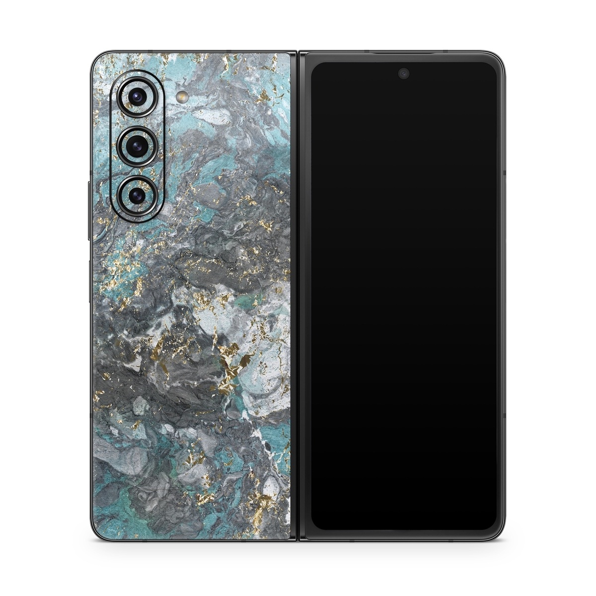 Samsung Galaxy Z Fold5 Skin design of Blue, Turquoise, Green, Aqua, Teal, Geology, Rock, Painting, Pattern, with black, white, gray, green, blue colors