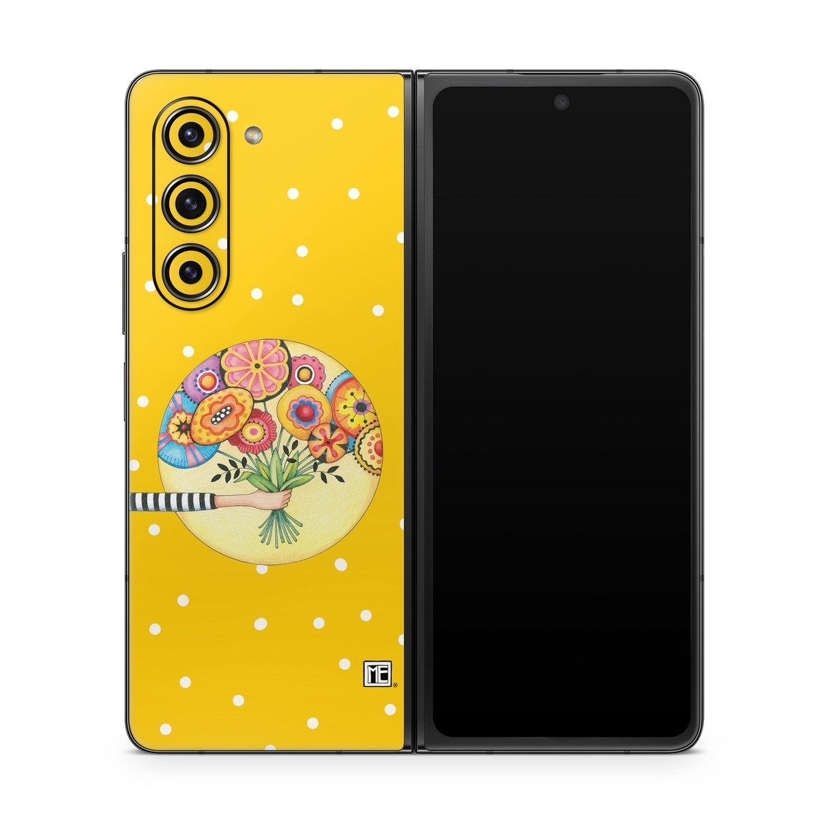 Samsung Galaxy Z Fold5 Skin design of Circle, Illustration, Clip art, Plant, with orange, yellow, pink, gray, green, black colors
