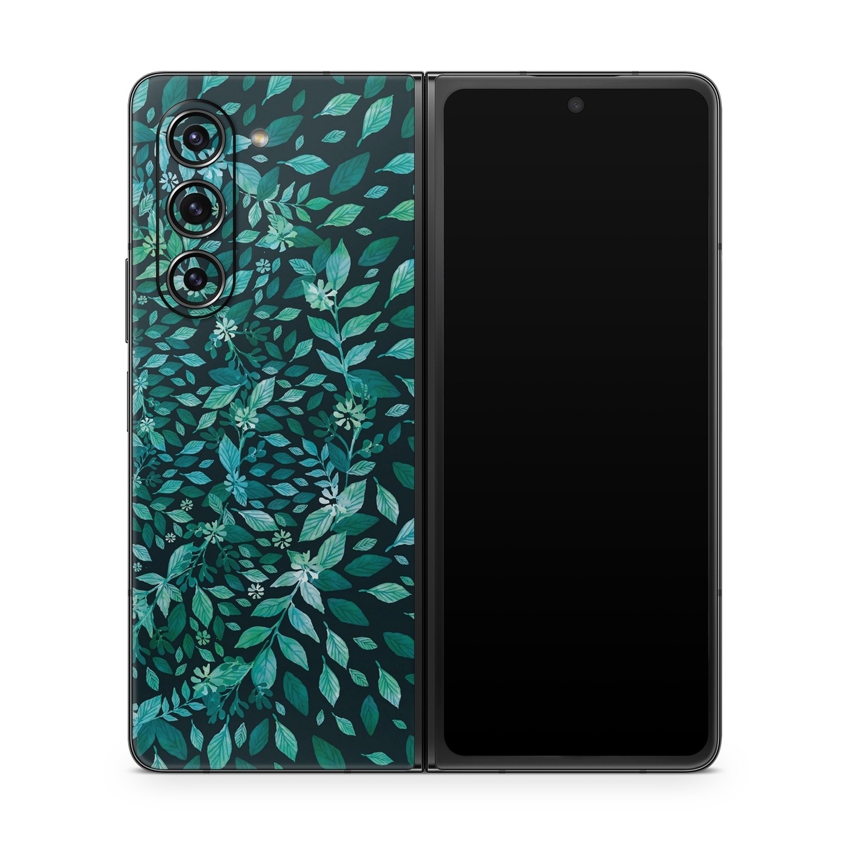 Samsung Galaxy Z Fold5 Skin design of Green, Aqua, Organism, Turquoise, Natural environment, Teal, Marine biology, Water, Leaf, Plant, with black, green, white colors