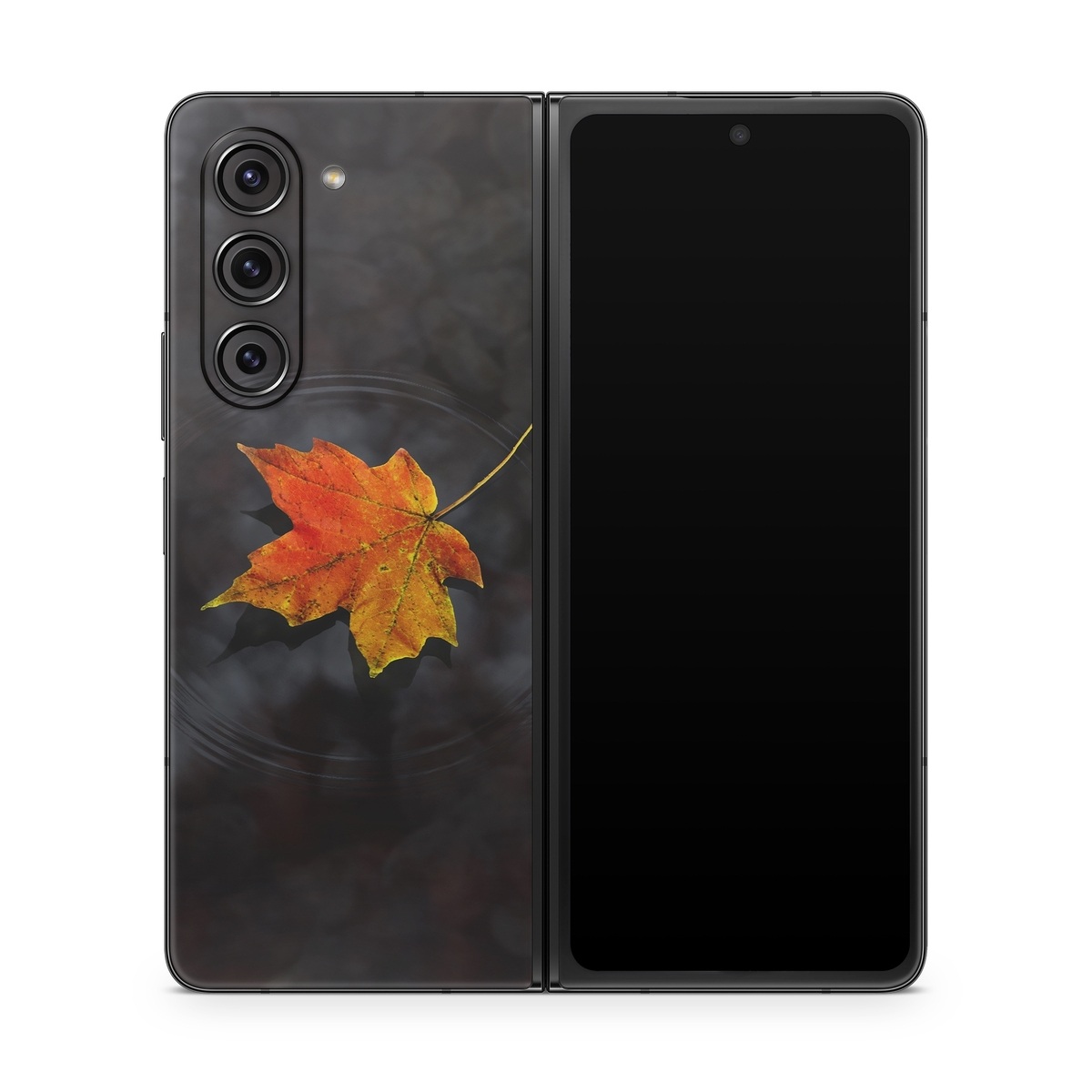 Samsung Galaxy Z Fold5 Skin design of Leaf, Maple leaf, Tree, Black maple, Sky, Yellow, Deciduous, Orange, Autumn, Red, with black, red, green colors