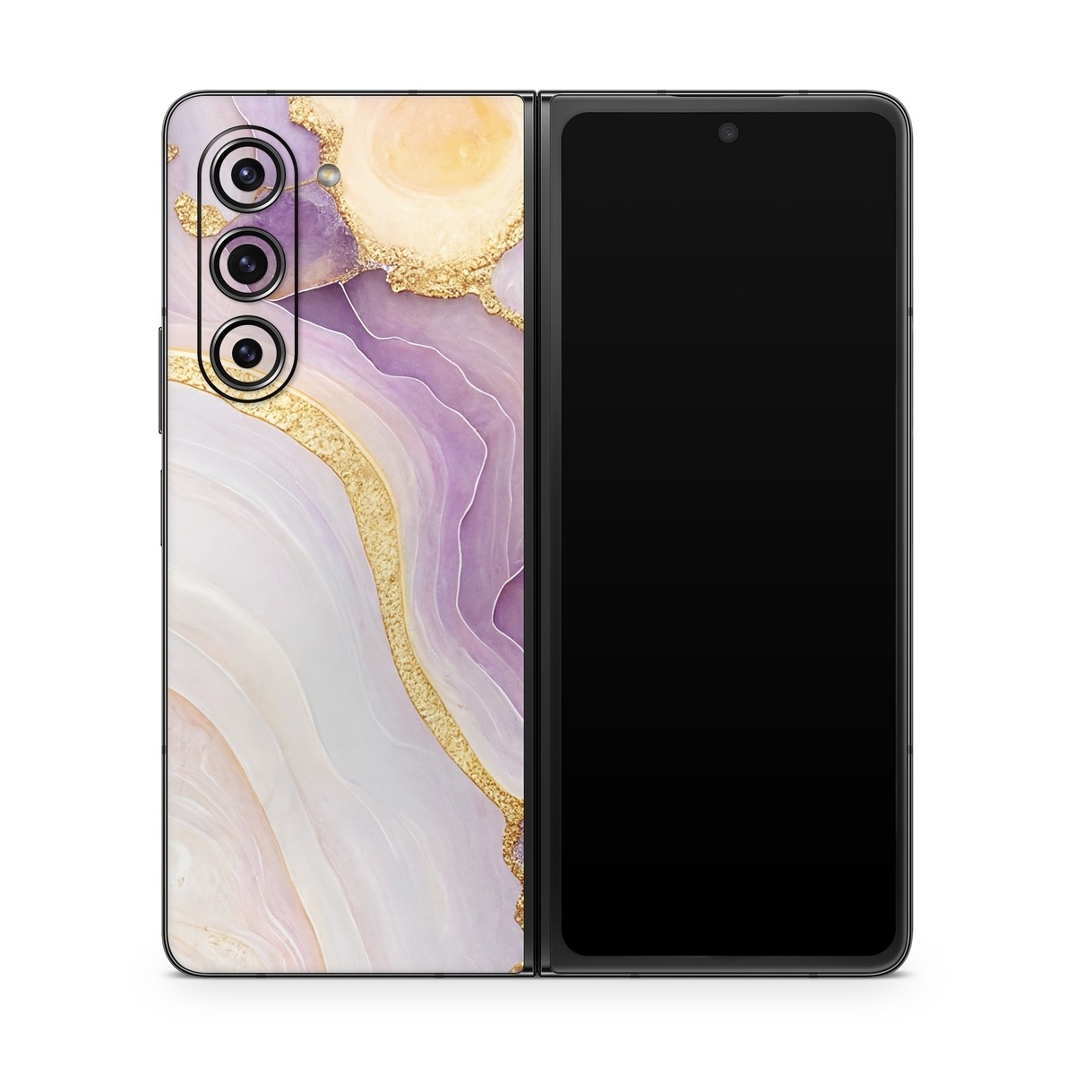 Samsung Galaxy Z Fold5 Skin design of Purple, Dishware, Violet, Art, Pattern, Serveware, Painting, Metal, Circle, Ceiling, with purple, white, yellow, orange colors