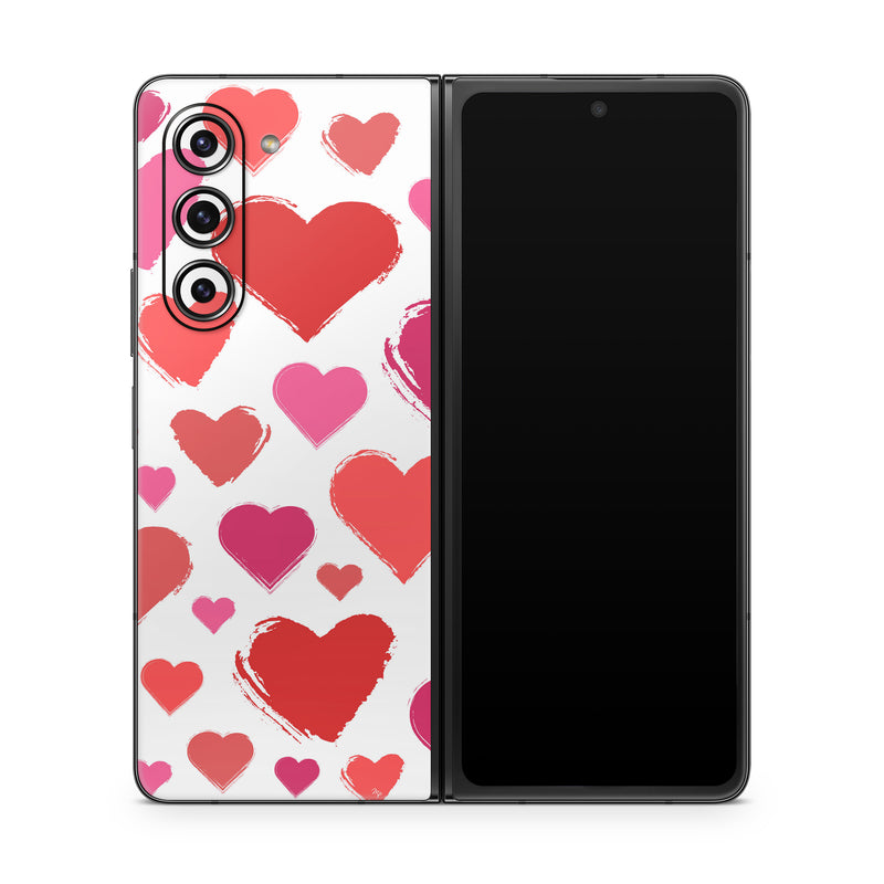 Samsung Galaxy Z Fold5 Skin design of Photograph, Organ, Human body, Red, Pink, Material property, Pattern, Font, Magenta, Heart, with white, red, pink colors