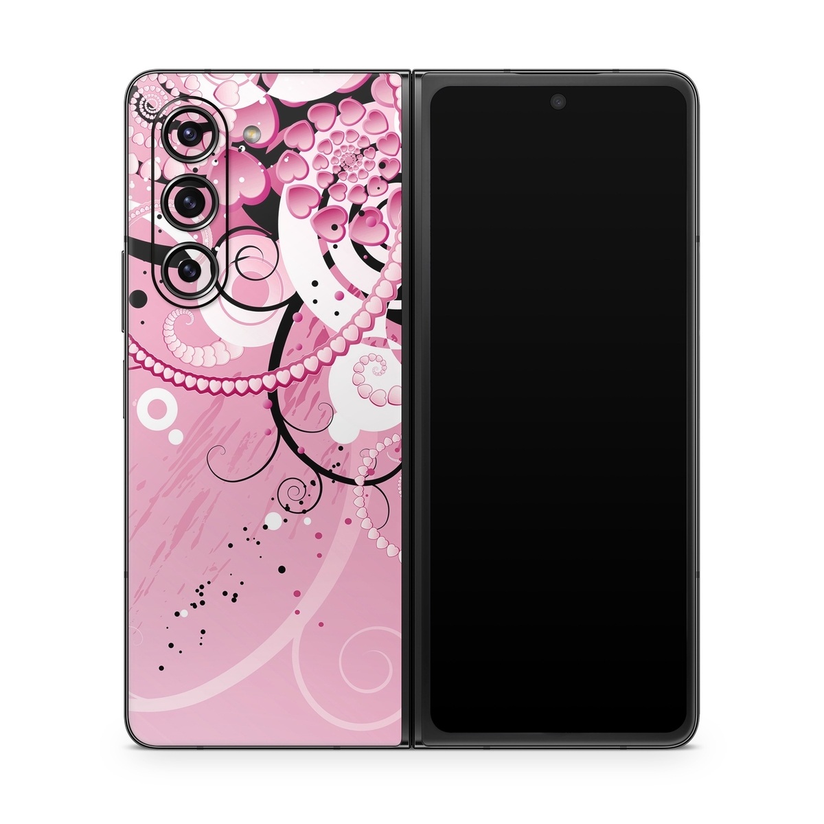 Samsung Galaxy Z Fold5 Skin design of Pink, Floral design, Graphic design, Text, Design, Flower Arranging, Pattern, Illustration, Flower, Floristry, with pink, gray, black, white, purple, red colors
