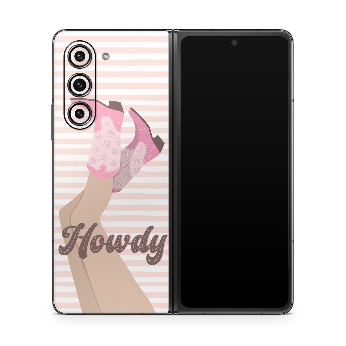 Samsung Galaxy Z Fold5 Skin design of Hand, Glove, Sleeve, Gesture, Font, Finger, Pink, Material property, Waist, Thumb, with pink, white, brown colors
