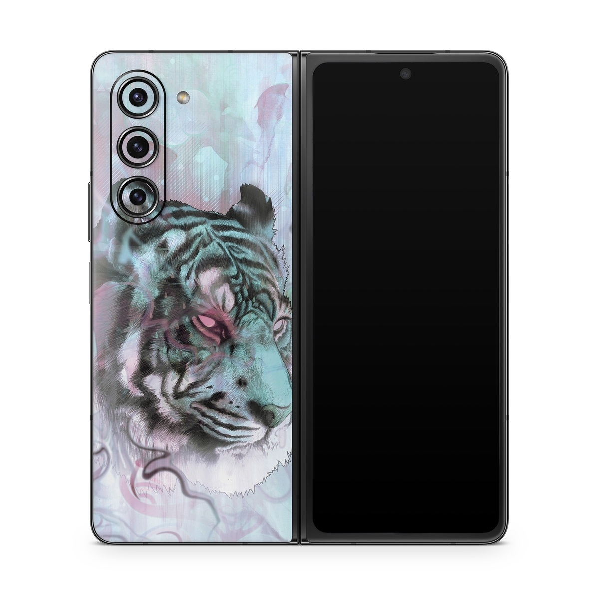 Samsung Galaxy Z Fold5 Skin design of Watercolor paint, Illustration, Art, Visual arts, Drawing, Graphic design, Pattern, Painting, Acrylic paint, Fictional character, with gray, purple, black colors