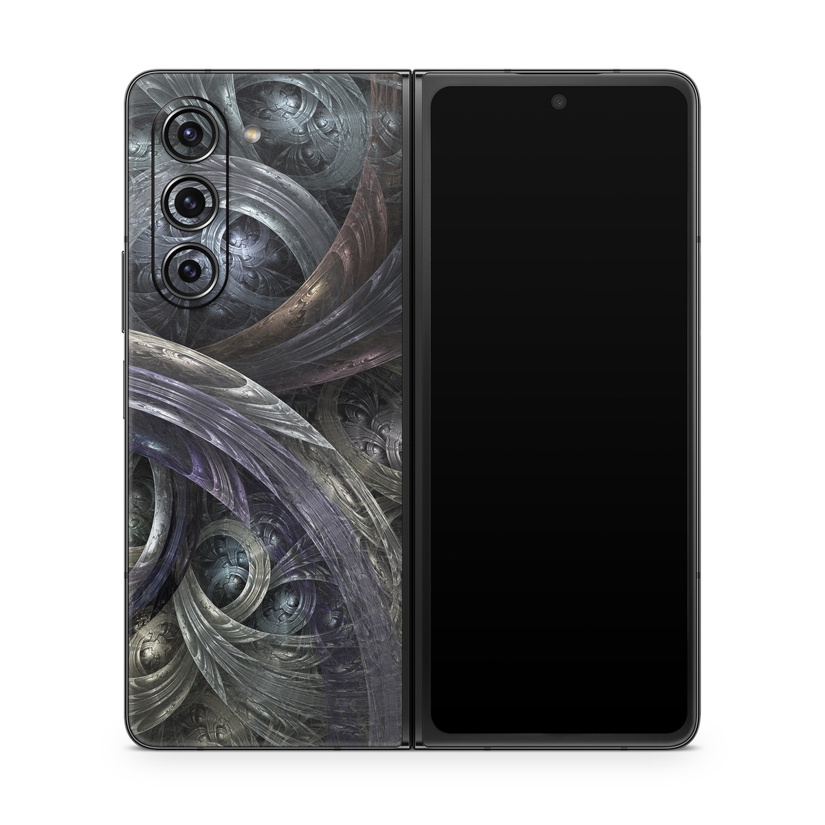 Samsung Galaxy Z Fold5 Skin design of Fractal art, Graphic design, Art, Cg artwork, Darkness, Circle, Pattern, Illustration, Graphics, Metal, with black, gray, blue colors