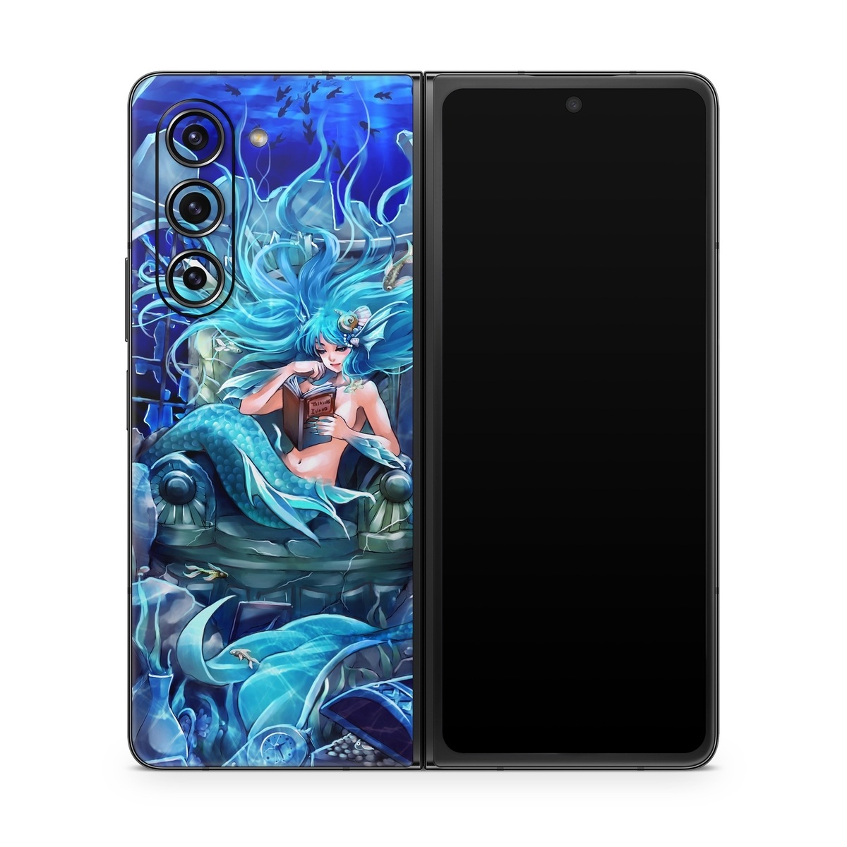 Samsung Galaxy Z Fold5 Skin design of Cg artwork, Fictional character, Electric blue, Illustration, Art, Mythology, Dragon, Games, Mythical creature, with blue, black, yellow, white colors