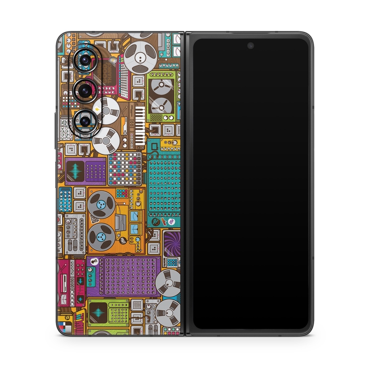 Samsung Galaxy Z Fold5 Skin design of Games, Pc game, Design, Pattern, Screenshot, Art, with gray, black, red, green, blue, purple colors