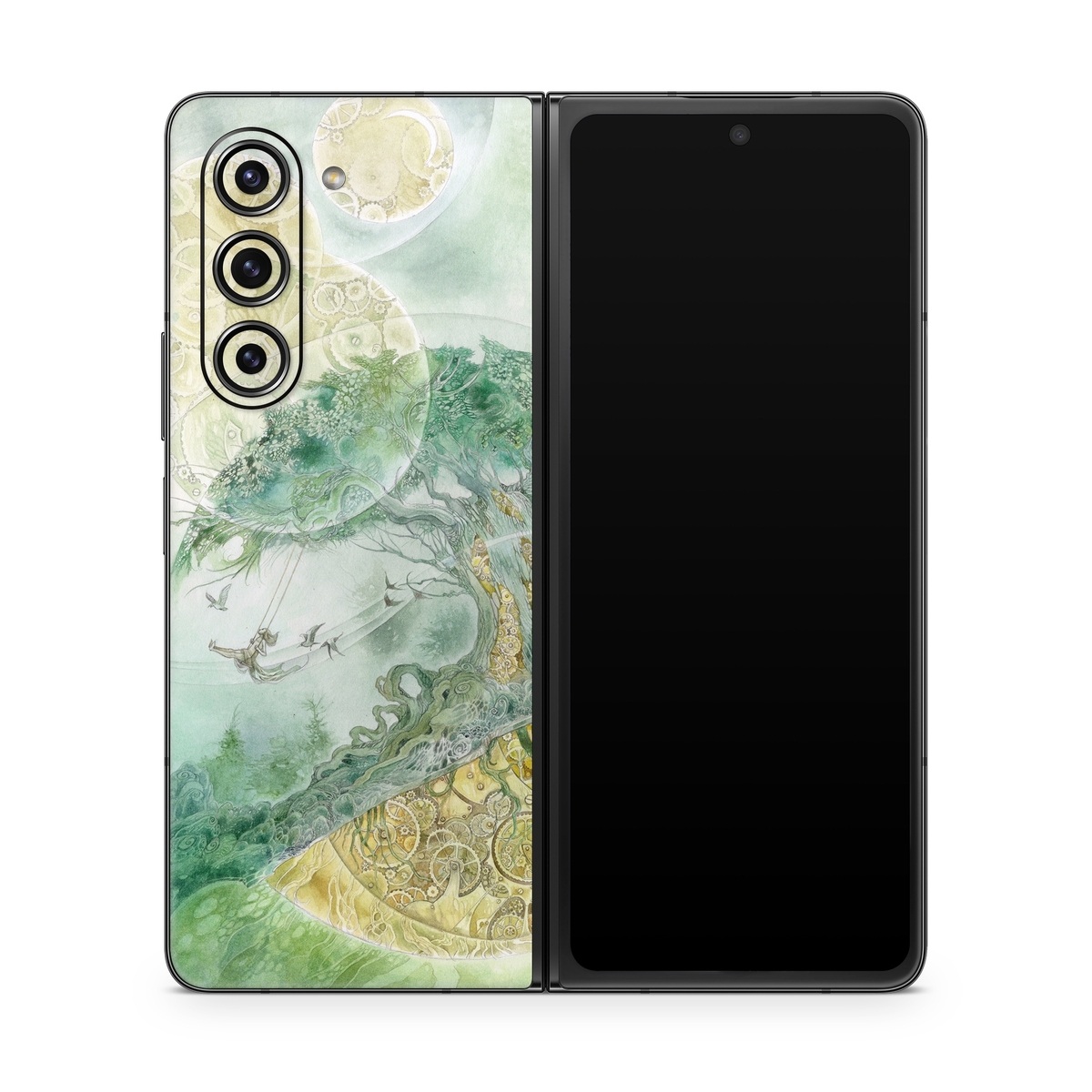 Samsung Galaxy Z Fold5 Skin design of Illustration, Organism, Art, World, Fictional character, with green, yellow, brown colors