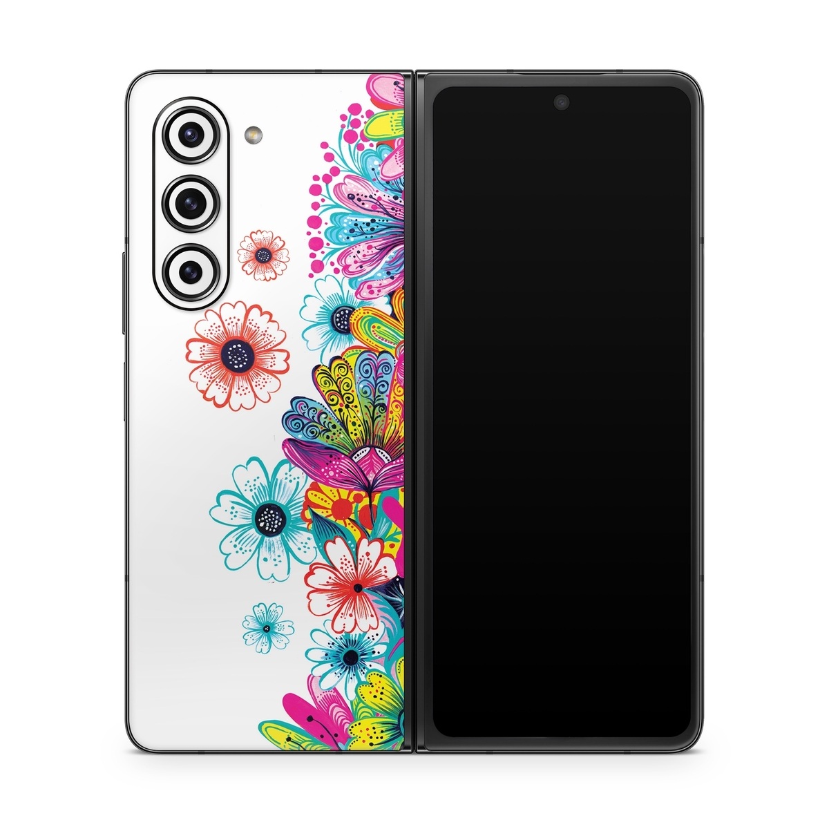 Samsung Galaxy Z Fold5 Skin design of Pattern, Floral design, Design, Graphic design, Flower, Wildflower, Plant, Graphics, Clip art, Visual arts, with white, pink, blue, yellow, purple, red colors