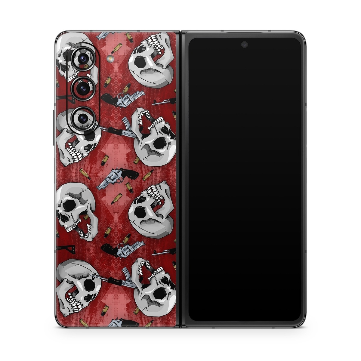 Samsung Galaxy Z Fold5 Skin design of Skull, Red, Bone, Personal protective equipment, Skeleton, Mask, Font, Sports gear, Headgear, Pattern, with black, red, gray colors
