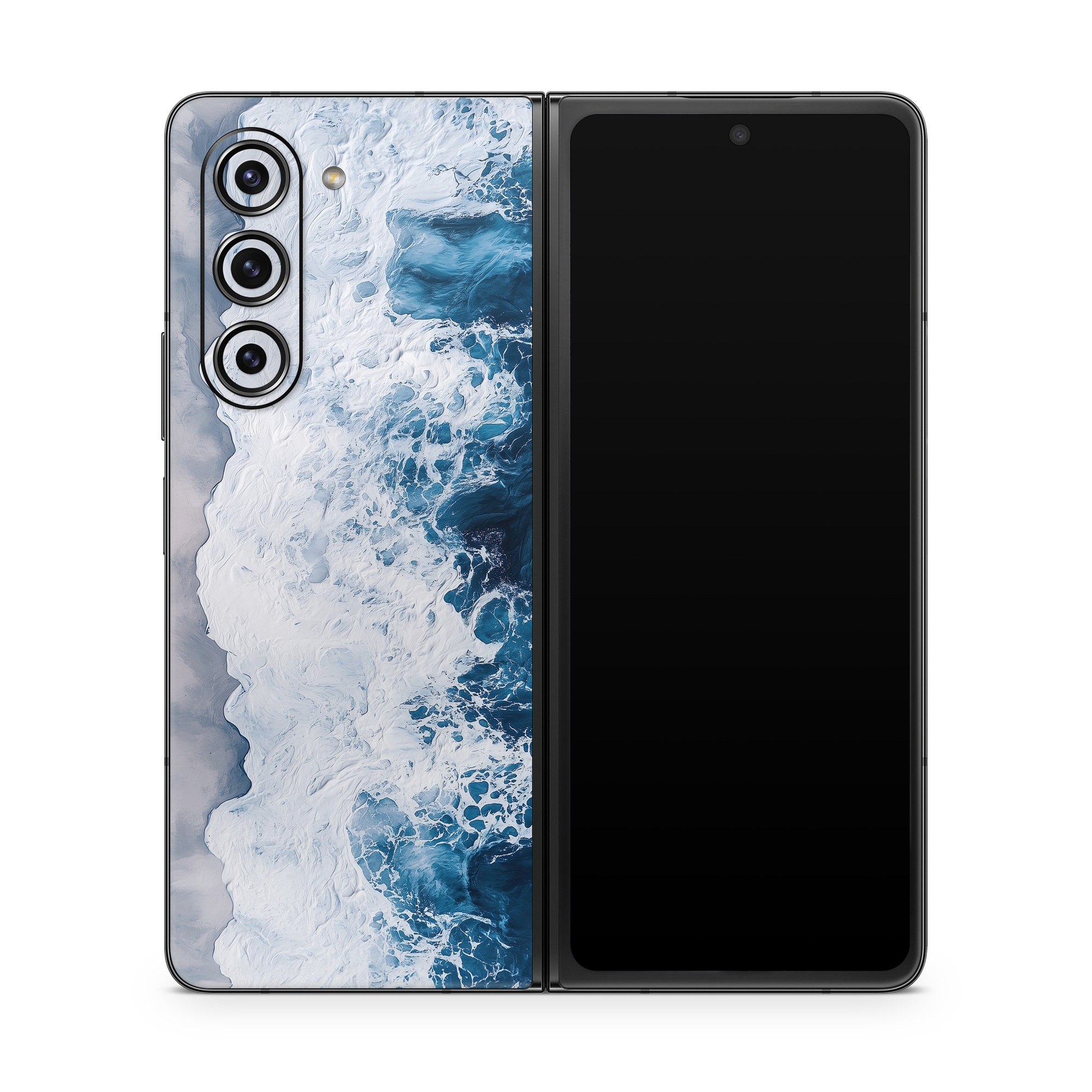 Samsung Galaxy Z Fold5 Skin design of Water, Atmosphere, Water resources, Cloud, Liquid, Azure, Fluid, Natural landscape, Wind wave, Sky, with black, blue, white, gray colors