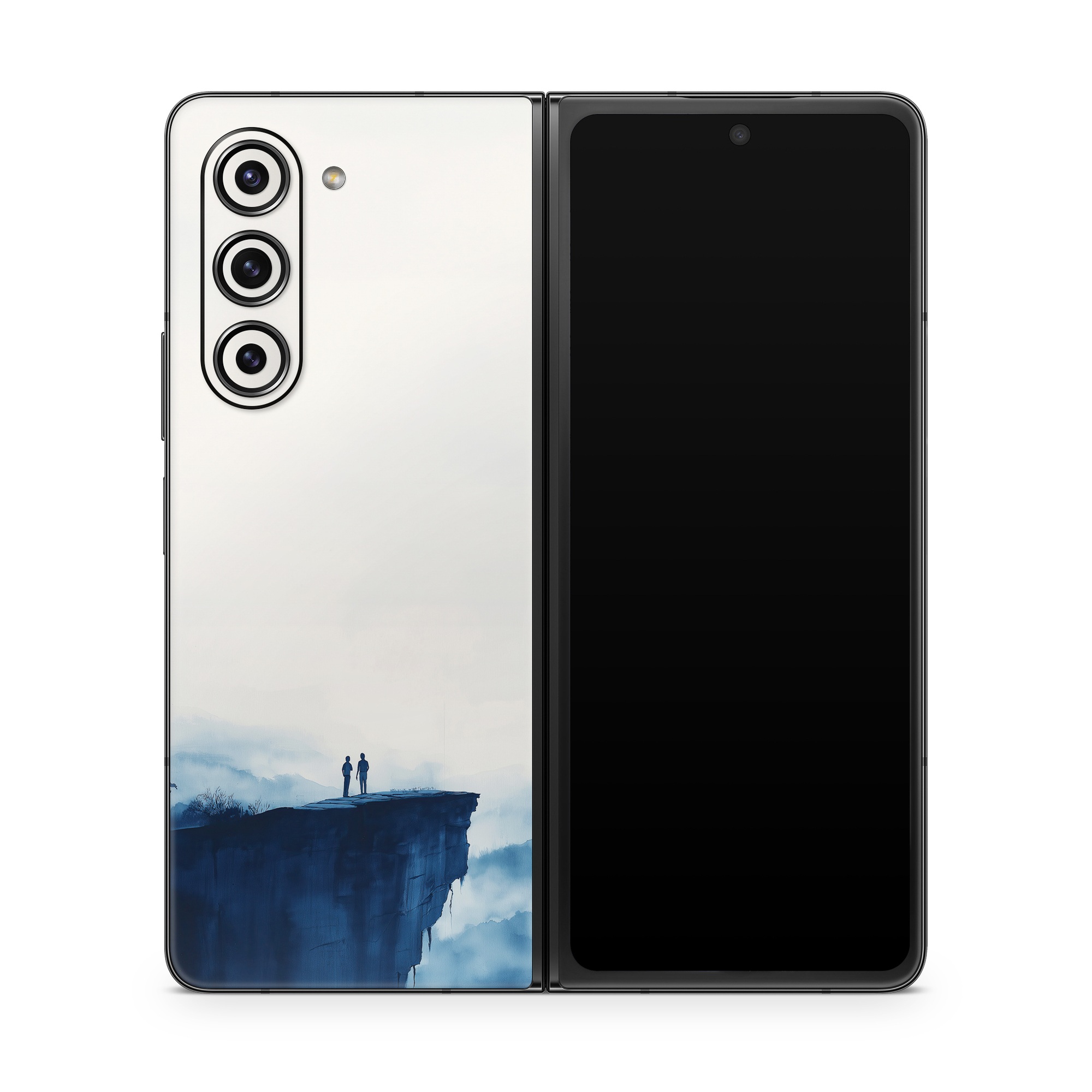 Samsung Galaxy Z Fold5 Skin design of Cloud, Water, Sky, Slope, Mountain, Terrain, People in nature, Horizon, Landscape, Calm, with black, blue, white, gray colors