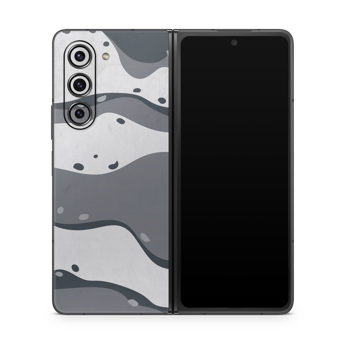 Samsung Galaxy Z Fold5 Skin design of White, Pattern, Water, Design, Illustration, Black-and-white, Metal, Drawing, Style, with black, white, gray colors