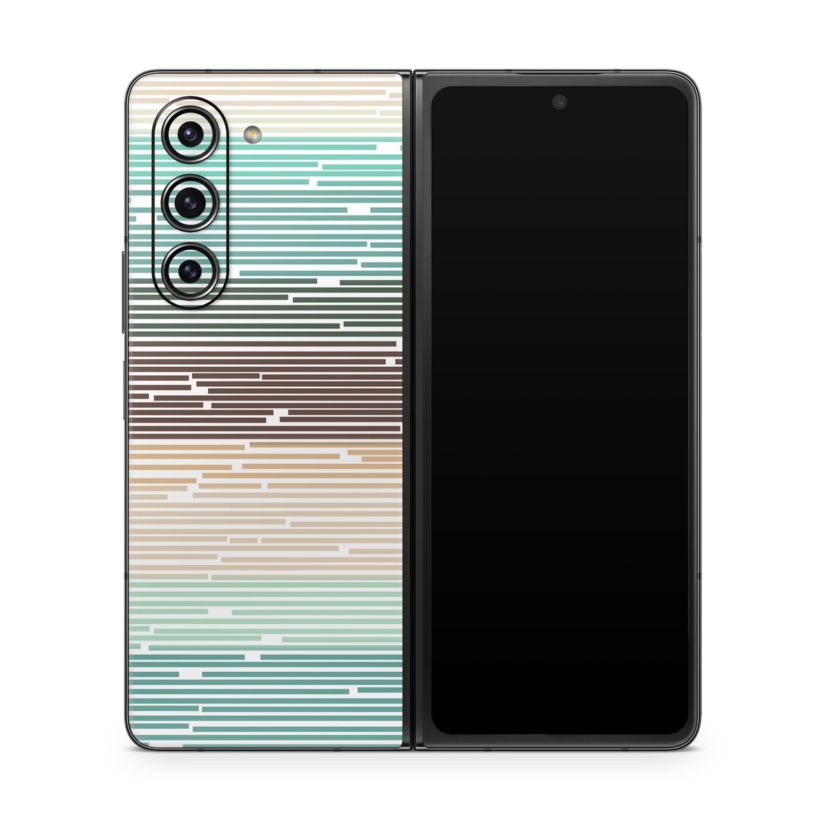 Samsung Galaxy Z Fold5 Skin design of Line, Parallel, Pattern, with blue, brown, yellow, orange colors