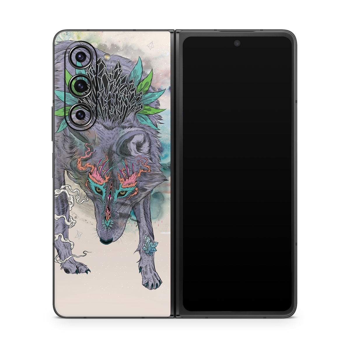 Samsung Galaxy Z Fold5 Skin design of Illustration, Boar, Art, Drawing, Fictional character, Sketch, Suidae, with gray, pink, black, blue, yellow colors