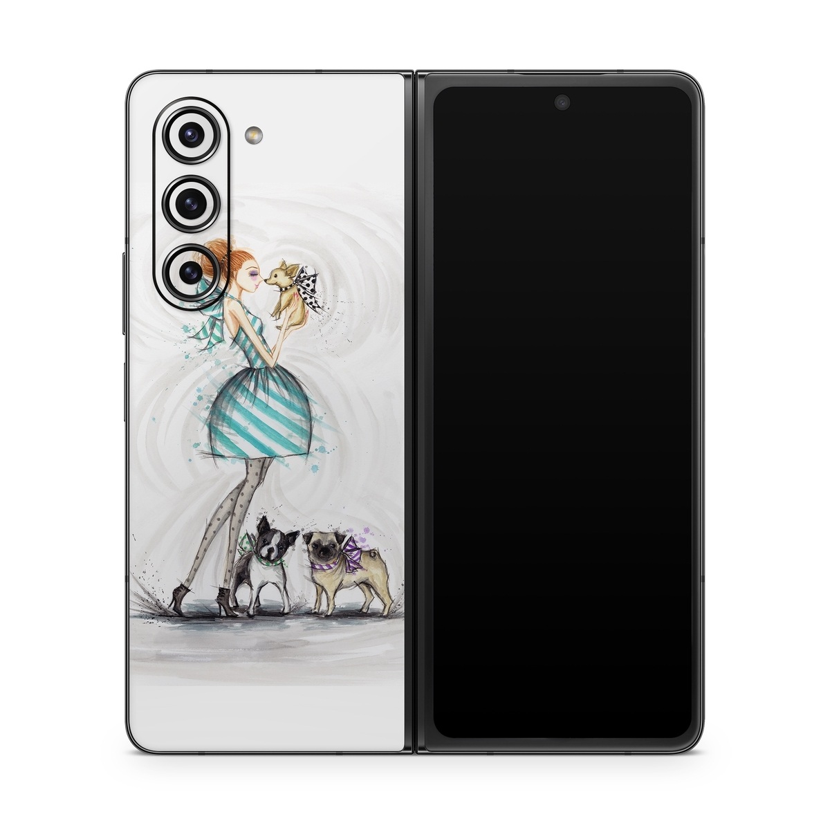 Samsung Galaxy Z Fold5 Skin design of Illustration, Cartoon, Drawing, Art, Costume design, Fictional character, Fashion illustration, Sketch, with gray, black, white, blue, gray, yellow, brown colors