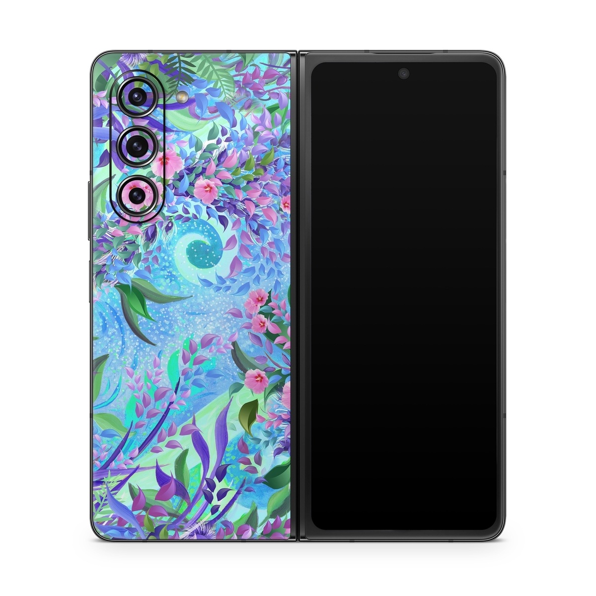 Samsung Galaxy Z Fold5 Skin design of Psychedelic art, Pattern, Lilac, Purple, Art, Pink, Design, Fractal art, Visual arts, Organism, with gray, blue, purple colors