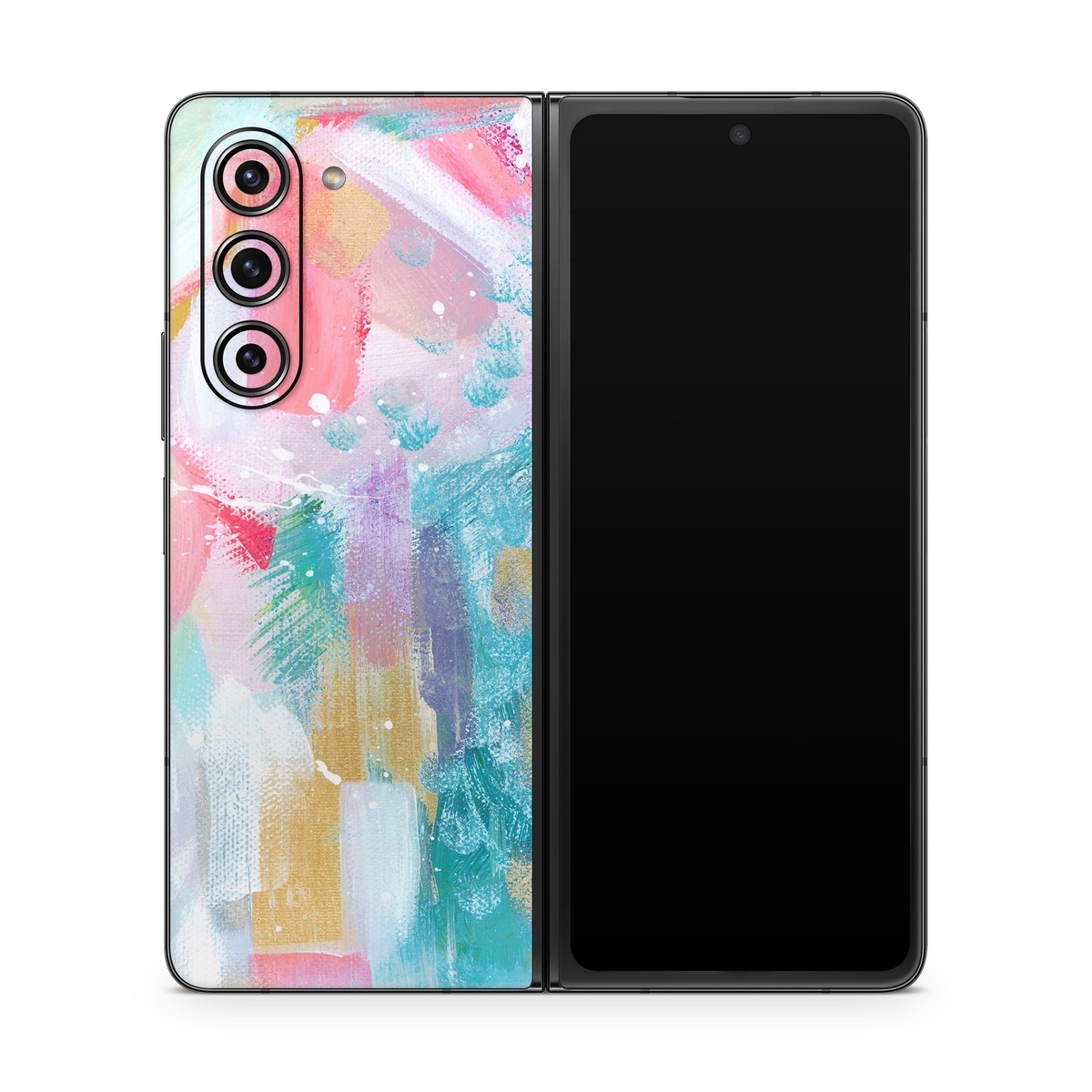 Samsung Galaxy Z Fold5 Skin design of Colorfulness, Art paint, Paint, Pink, Creative arts, Art, Aqua, Magenta, Tints and shades, Font, with white, blue, pink, purple, green, yellow colors