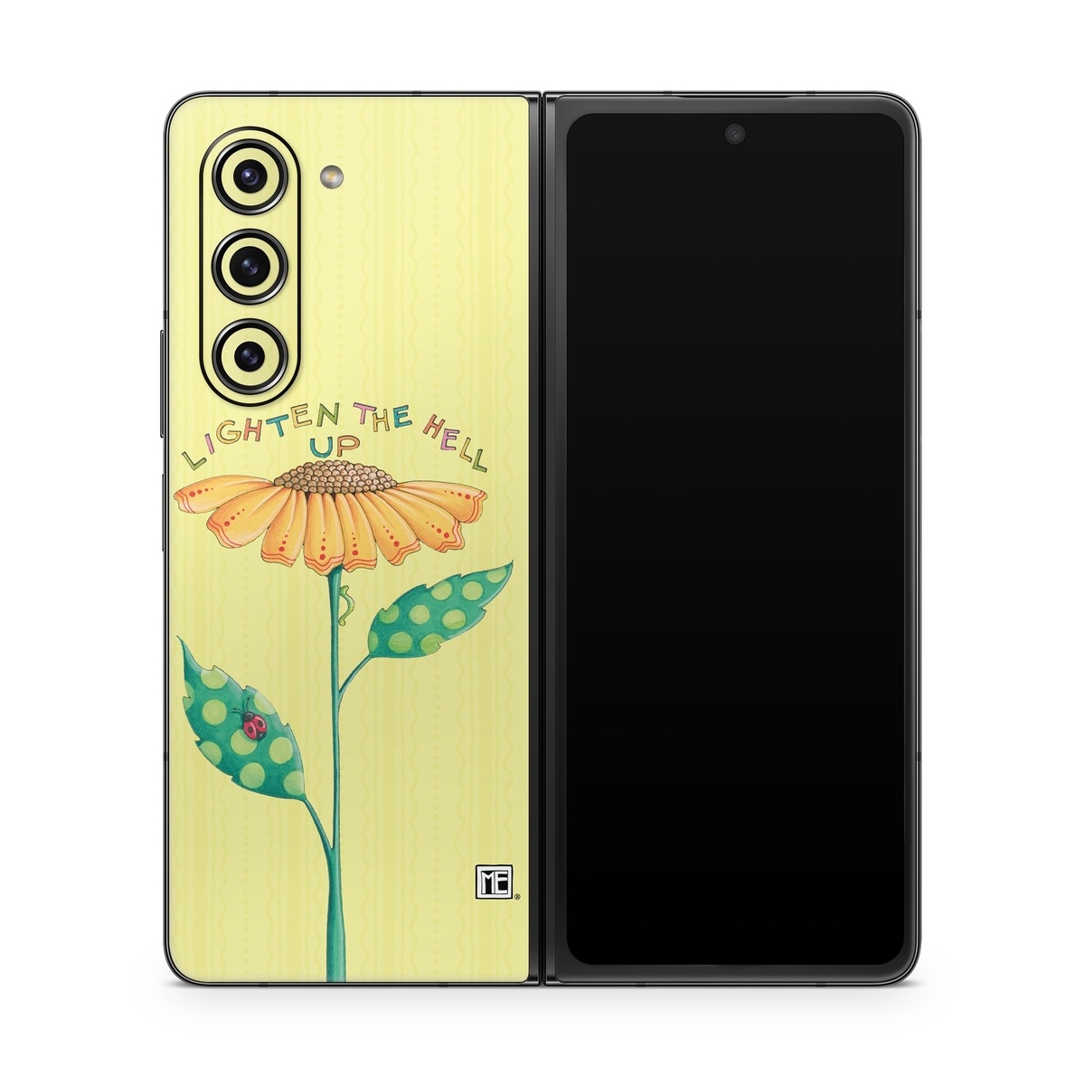 Samsung Galaxy Z Fold5 Skin design of Flower, Plant, Botany, Flowering plant, Illustration, Wildflower, Daisy family, Coneflower, Pedicel, with yellow, green, red, black, orange, blue colors