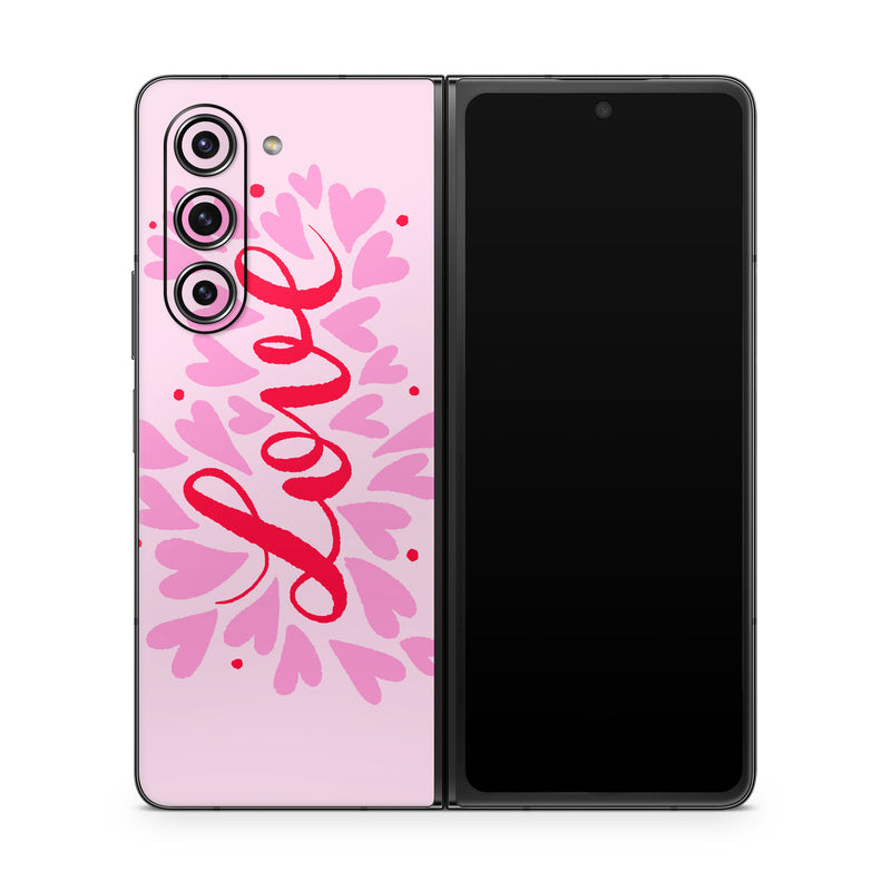 Samsung Galaxy Z Fold5 Skin design of Plant, Pink, Font, Art, Magenta, Pattern, Logo, Peach, Event, Graphics, with pink, red colors