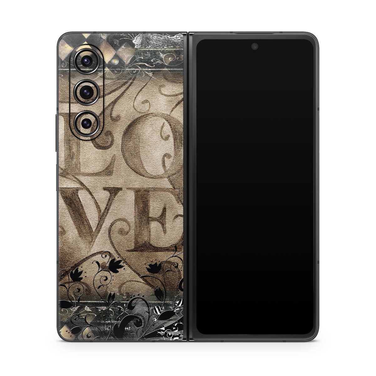 Samsung Galaxy Z Fold5 Skin design of Pattern, Brown, Design, Textile, Art, with black, gray, green, red colors
