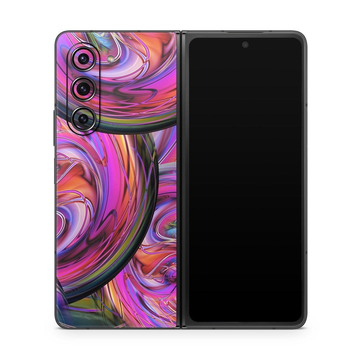 Samsung Galaxy Z Fold5 Skin design of Pattern, Psychedelic art, Purple, Art, Fractal art, Design, Graphic design, Colorfulness, Textile, Visual arts, with purple, black, red, gray, blue, green colors