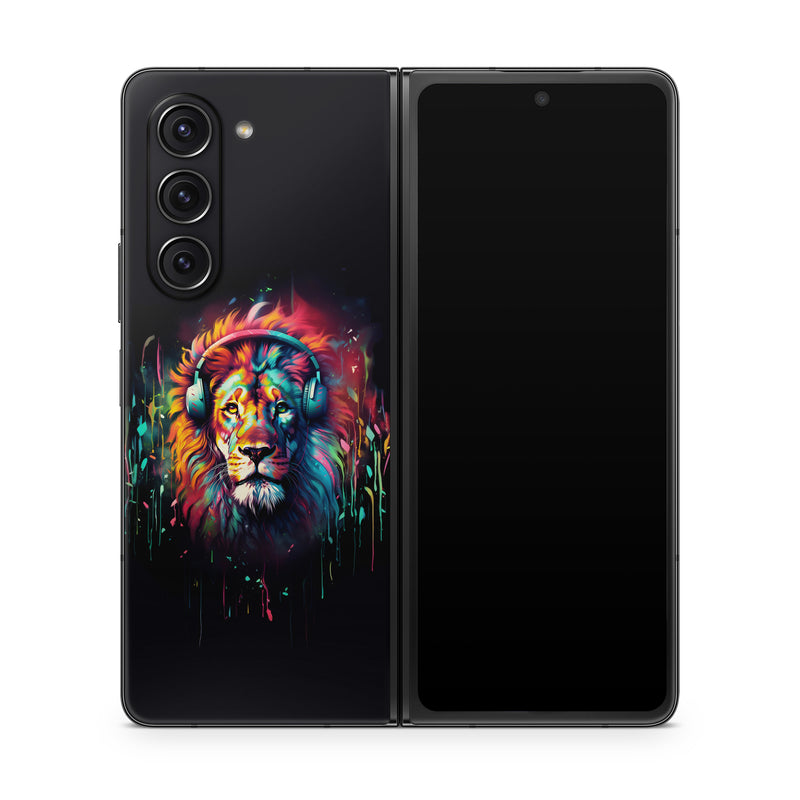 Samsung Galaxy Z Fold5 Skin design of Felidae, Siberian tiger, Bengal tiger, Carnivore, Big cats, Tiger, Painting, Art, Font, Paint, with black, red, yellow, orange, green, blue, pink colors