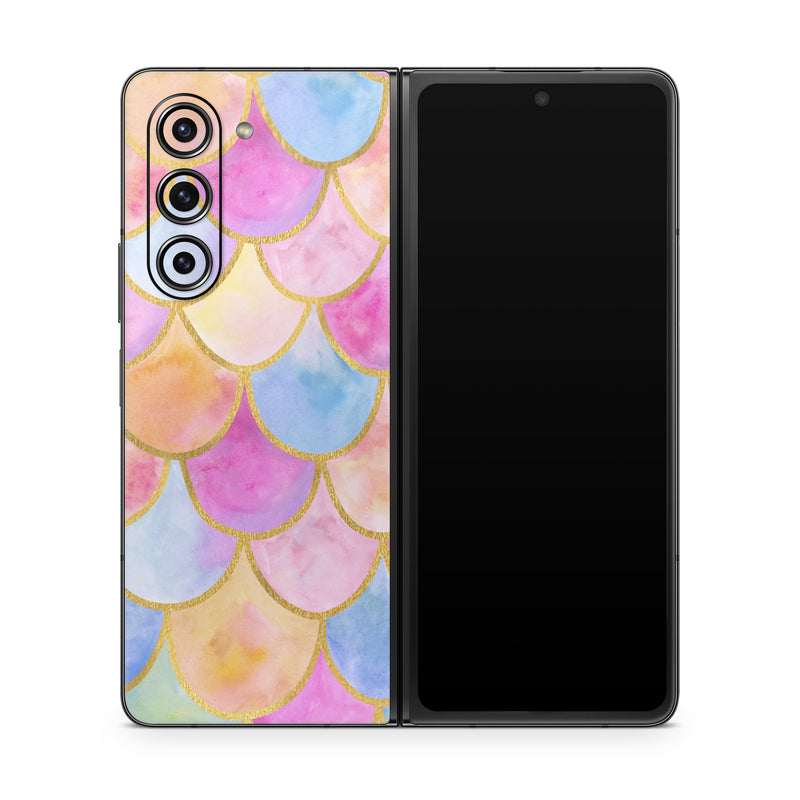 Samsung Galaxy Z Fold5 Skin design of Colorfulness, Natural material, Pink, Art, Line, Magenta, Red, Creative arts, Circle, Pattern, with pink, purple, blue, orange, yellow, white colors