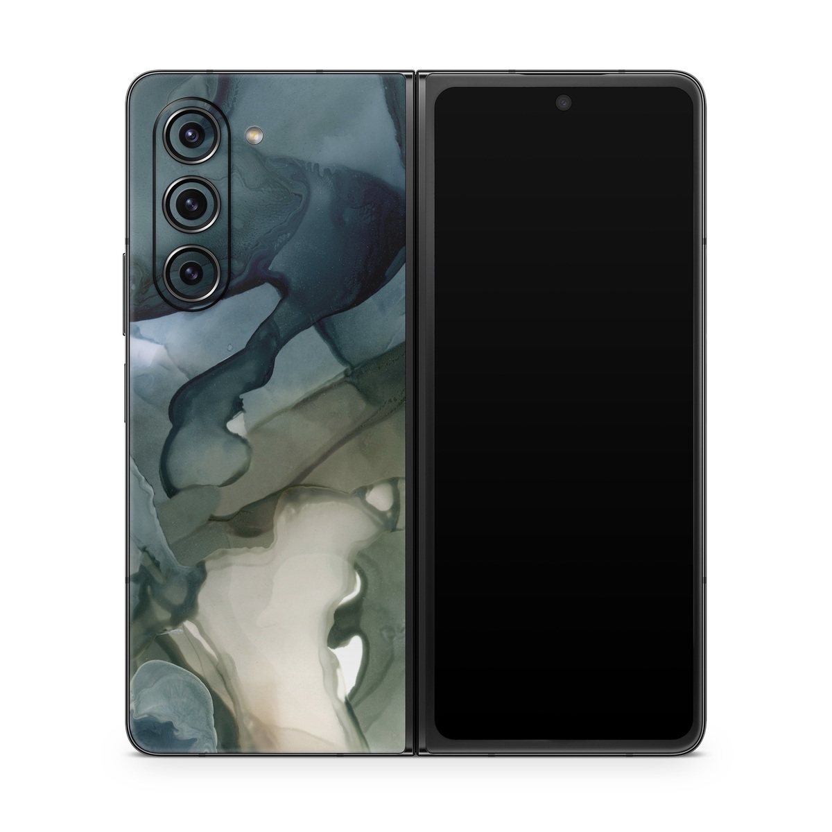 Samsung Galaxy Z Fold5 Skin design of Azure, Petal, Organism, Grey, Art, Pattern, Beauty, Painting, Close-up, Tree, with black, blue, green, white colors