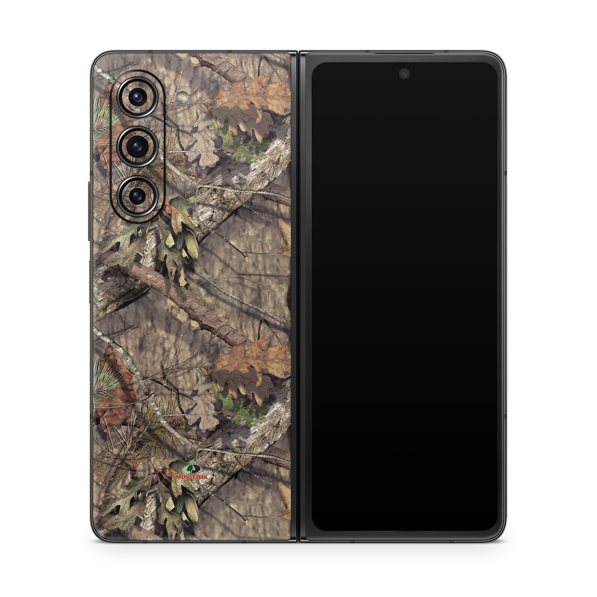 Samsung Galaxy Z Fold5 Skin design of shellbark hickory, Camouflage, Tree, Branch, Trunk, Plant, Leaf, Adaptation, Wood, Twig, with orange, green, red, black, gray colors