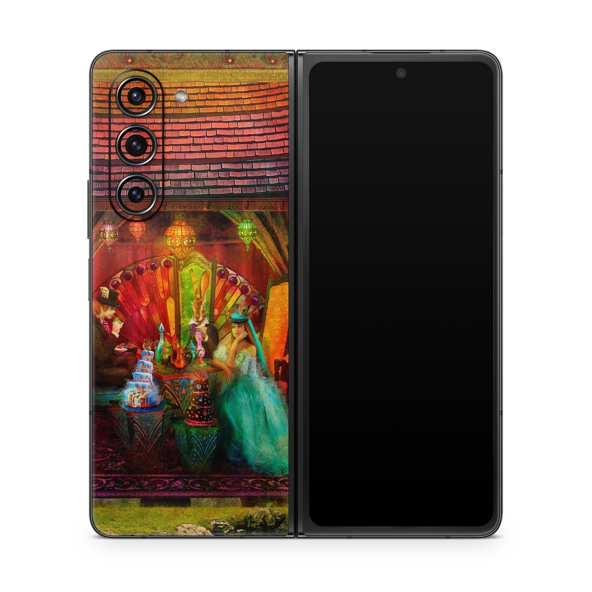 Samsung Galaxy Z Fold5 Skin design of Hindu temple, Temple, Art, Painting, Place of worship, Stage, Fictional character, with black, red, green, blue, gray colors