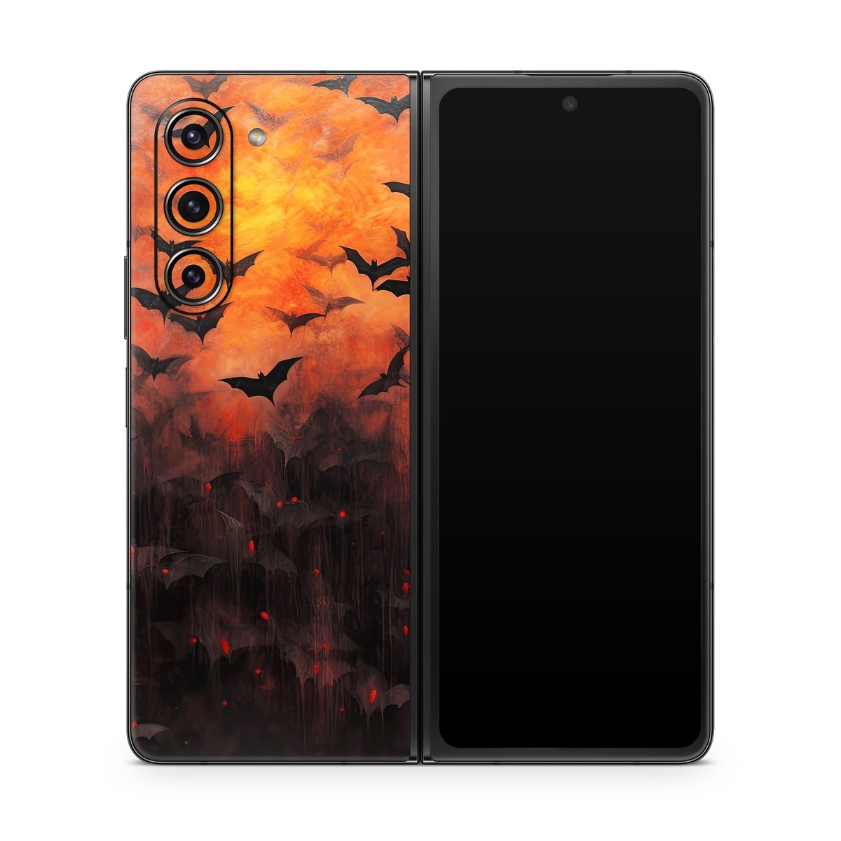 Samsung Galaxy Z Fold5 Skin design of Vertebrate, Plant, Leaf, Orange, Branch, Natural landscape, Organism, Bird, Deciduous, Woody plant, with yellow, orange, red, black colors