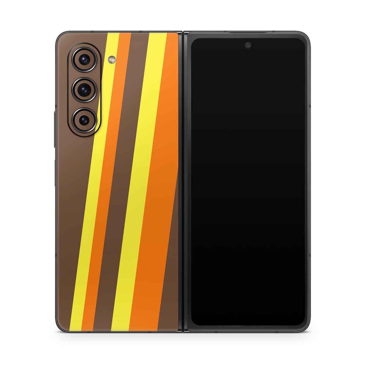 Samsung Galaxy Z Fold5 Skin design of Orange, Yellow, Line, Brown, Font, Material property, Graphic design, Pattern, Parallel, with brown, orange, yellow colors