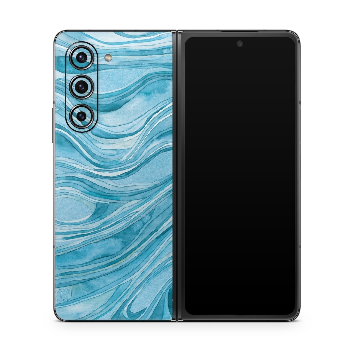 Samsung Galaxy Z Fold5 Skin design of Water, Liquid, Azure, Fluid, Rectangle, Aqua, Painting, Pattern, Electric blue, Art, with blue, white colors