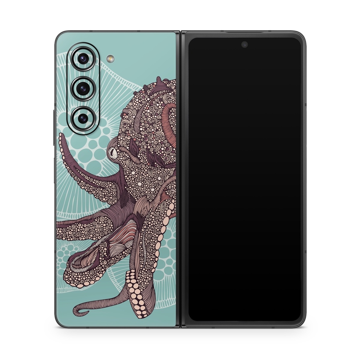 Samsung Galaxy Z Fold5 Skin design of Illustration, Art, Elephants and Mammoths, Pattern, Graphic design, with gray, black, red, green colors