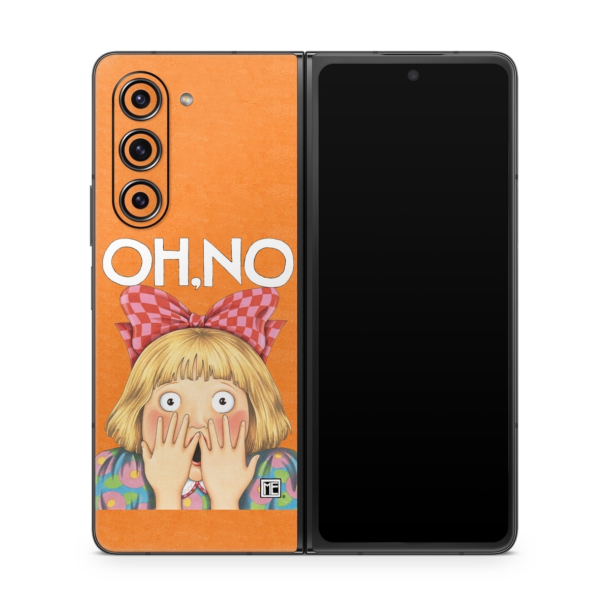 Samsung Galaxy Z Fold5 Skin design of Cartoon, Nose, Illustration, Poster, Art, Fiction, Book cover, Happy, Gesture, with orange, pink, gray, green, red, white colors