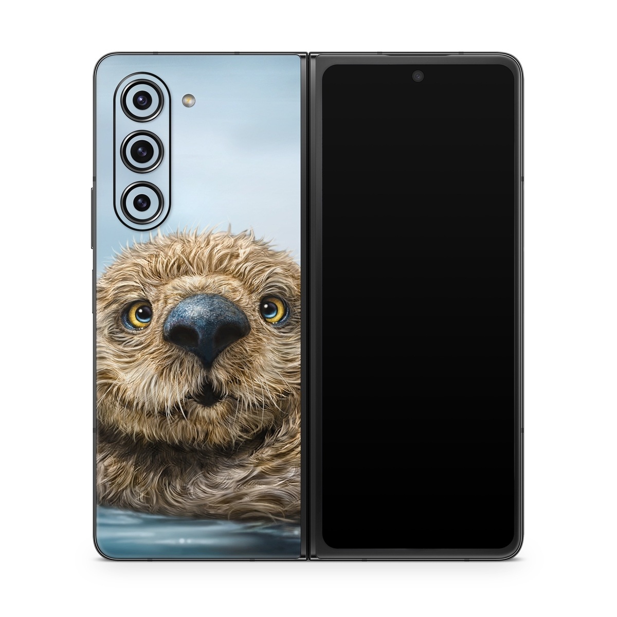 Samsung Galaxy Z Fold5 Skin design of Mammal, Vertebrate, Otter, Sea otter, North american river otter, Marine mammal, Terrestrial animal, Mustelidae, Snout, Organism, with gray, black, blue, green, red colors