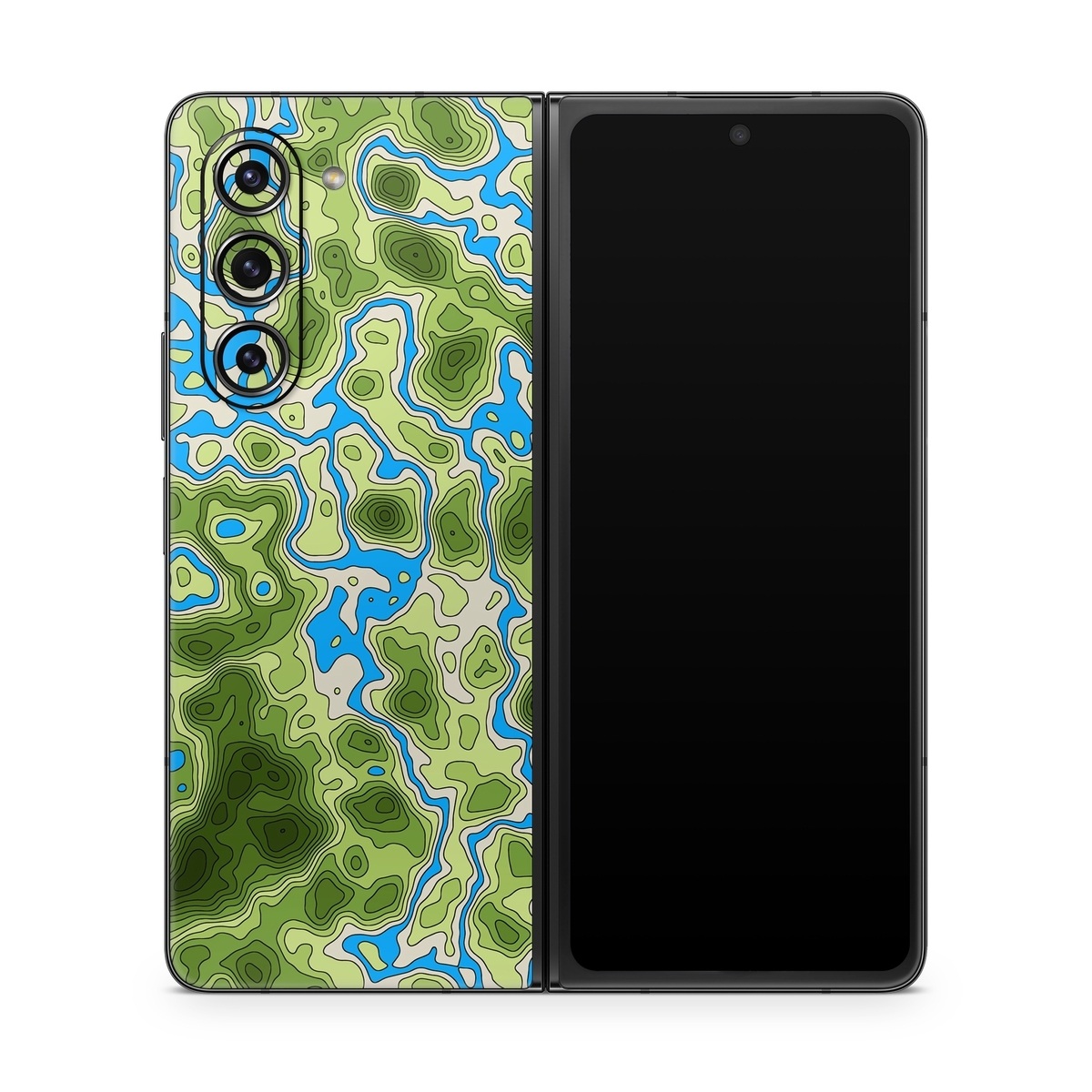 Samsung Galaxy Z Fold5 Skin design of Botany, Azure, Organism, Vegetation, Aqua, Terrestrial plant, Symmetry, Electric blue, Pattern, Art, with green, blue colors