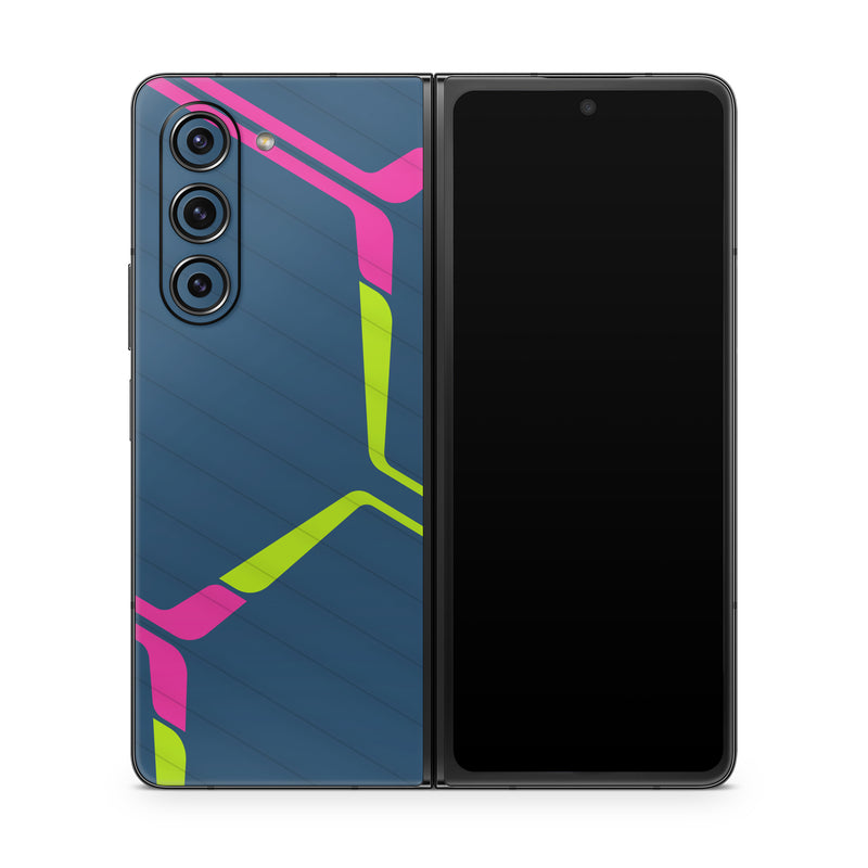 Samsung Galaxy Z Fold5 Skin design of Colorfulness, Triangle, Violet, Font, Parallel, Circle, Magenta, Symmetry, Electric blue, Pattern, with blue, green, pink colors
