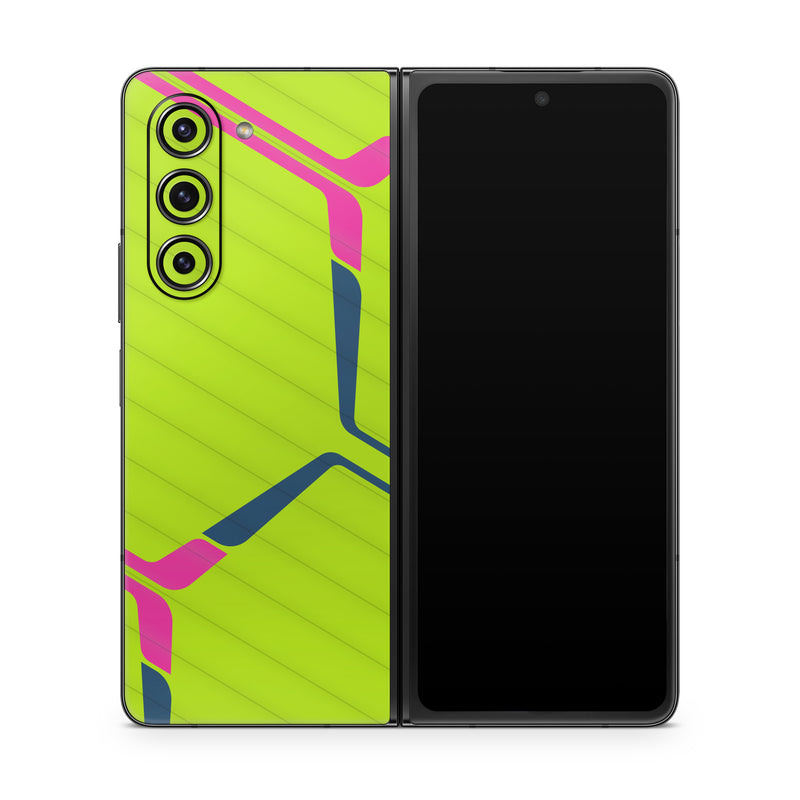 Samsung Galaxy Z Fold5 Skin design of Colorfulness, Triangle, Font, Parallel, Symmetry, Tints and shades, Pattern, Electric blue, Slope, Magenta, with green, pink, blue colors