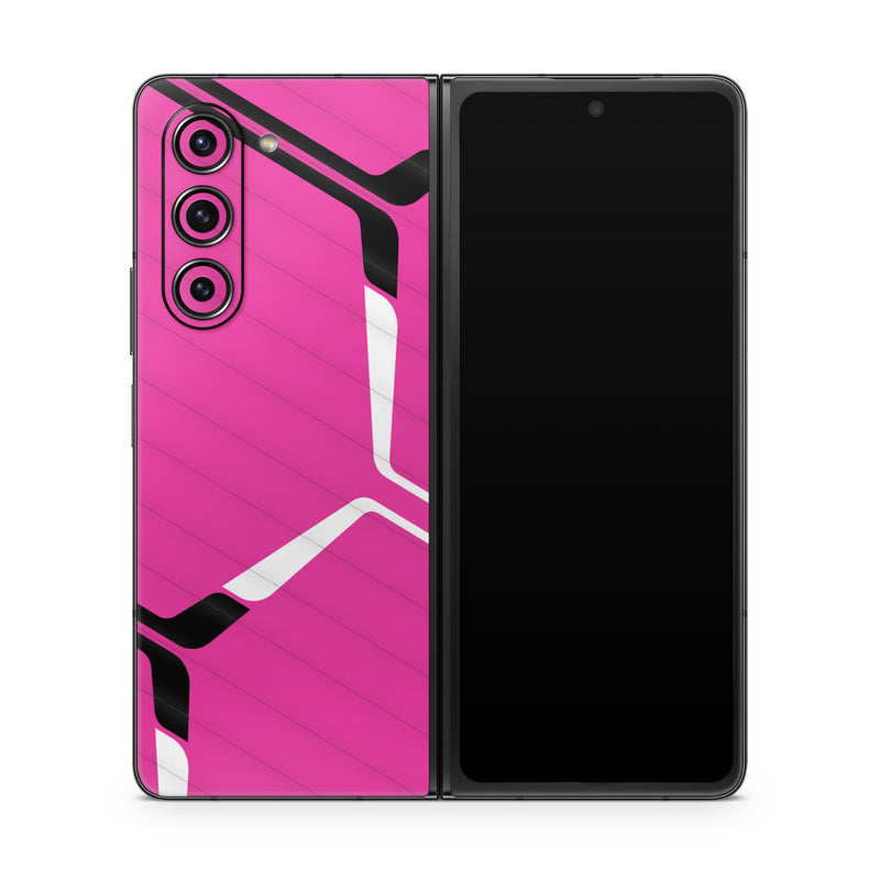 Samsung Galaxy Z Fold5 Skin design of Textile, Sleeve, Jersey, Purple, Pink, Violet, Font, Magenta, Material property, Electric blue, with pink, black, white colors