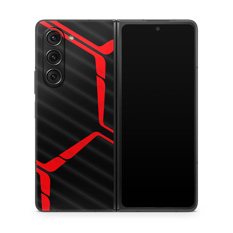 Samsung Galaxy Z Fold5 Skin design of Sleeve, Triangle, Font, Rectangle, Parallel, Magenta, Electric blue, Pattern, Symmetry, T-shirt, with black, red colors