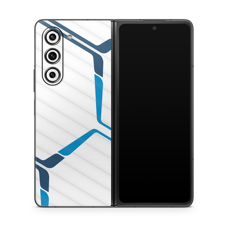 Samsung Galaxy Z Fold5 Skin design of Textile, Sleeve, Font, Parallel, Pattern, Electric blue, Jersey, Sportswear, Symmetry, Graphics, with white, blue colors