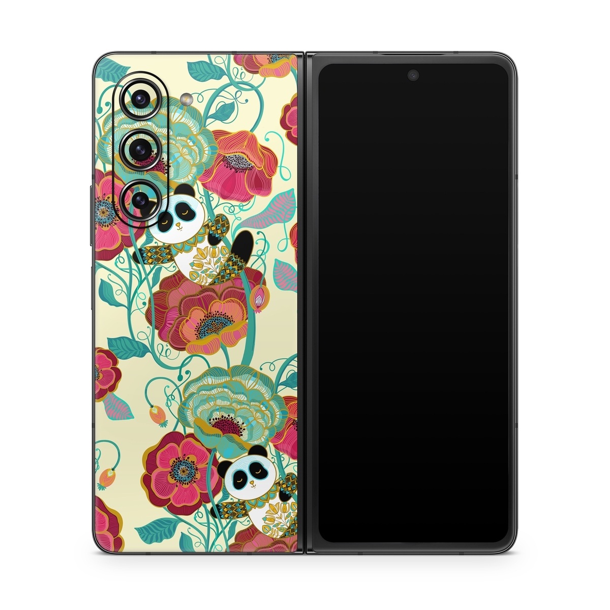 Samsung Galaxy Z Fold5 Skin design of Plant, Product, Green, Botany, Art, Flower, Pink, Rectangle, Red, Aqua, with white, red, pink, yellow, green, blue, black colors