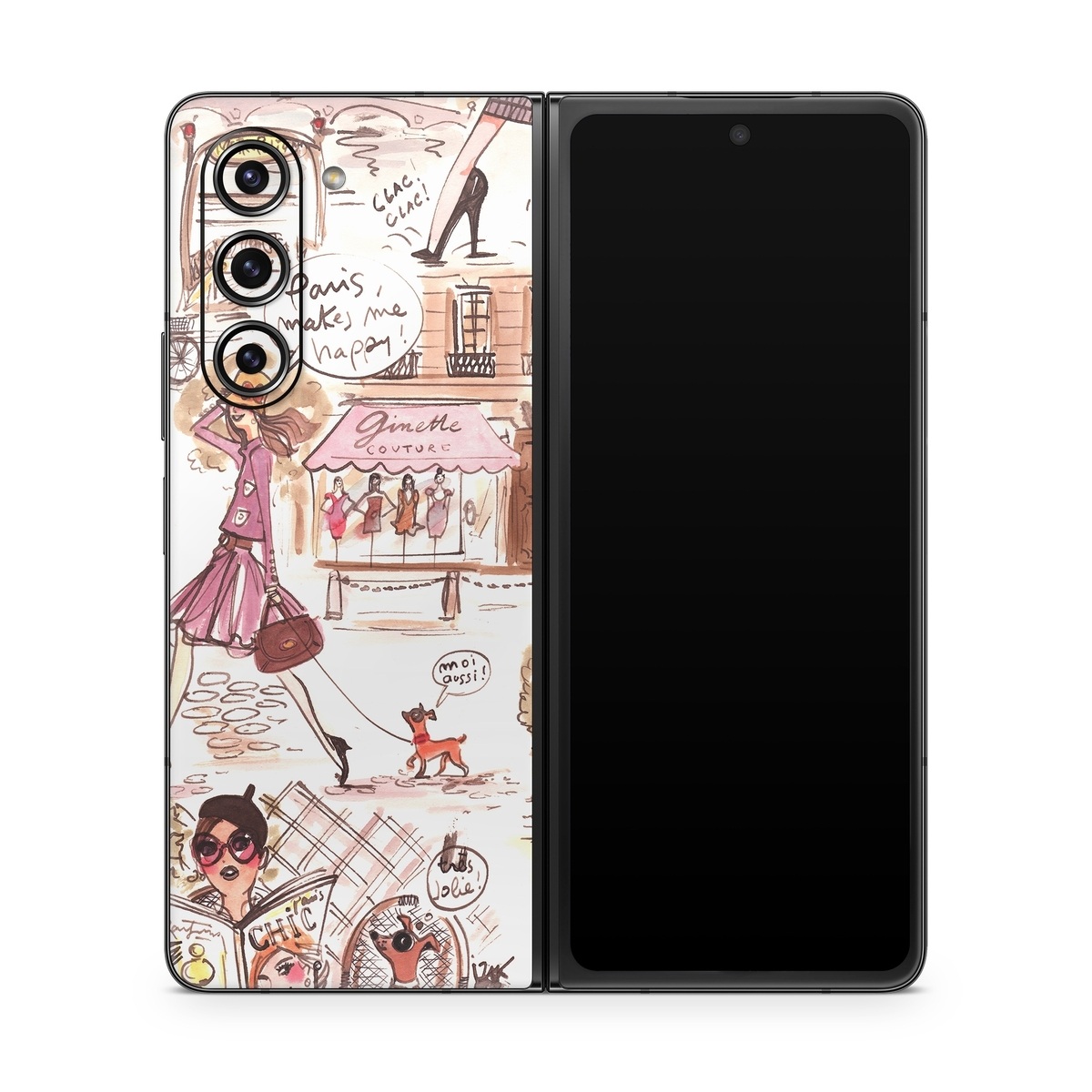 Samsung Galaxy Z Fold5 Skin design of Cartoon, Illustration, Comic book, Fiction, Comics, Art, Human, Organism, Fictional character, Style, with gray, white, pink, red, yellow, green colors