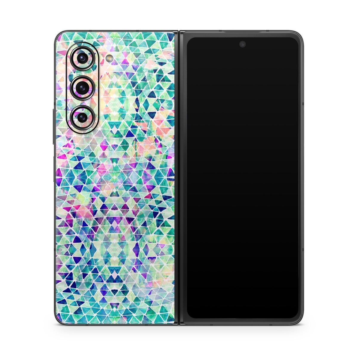 Samsung Galaxy Z Fold5 Skin design of Pattern, Aqua, Line, Teal, Purple, Turquoise, Design, with white, blue, purple, orange, green colors