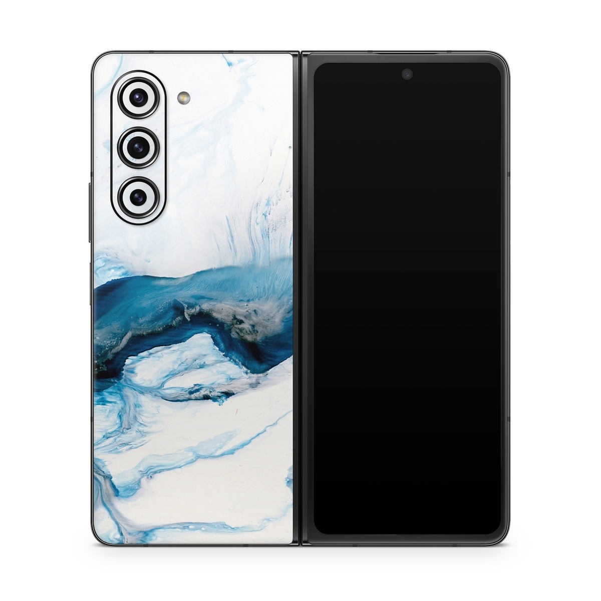 Samsung Galaxy Z Fold5 Skin design of Glacial landform, Blue, Water, Glacier, Sky, Arctic, Ice cap, Watercolor paint, Drawing, Art, with white, blue, black colors