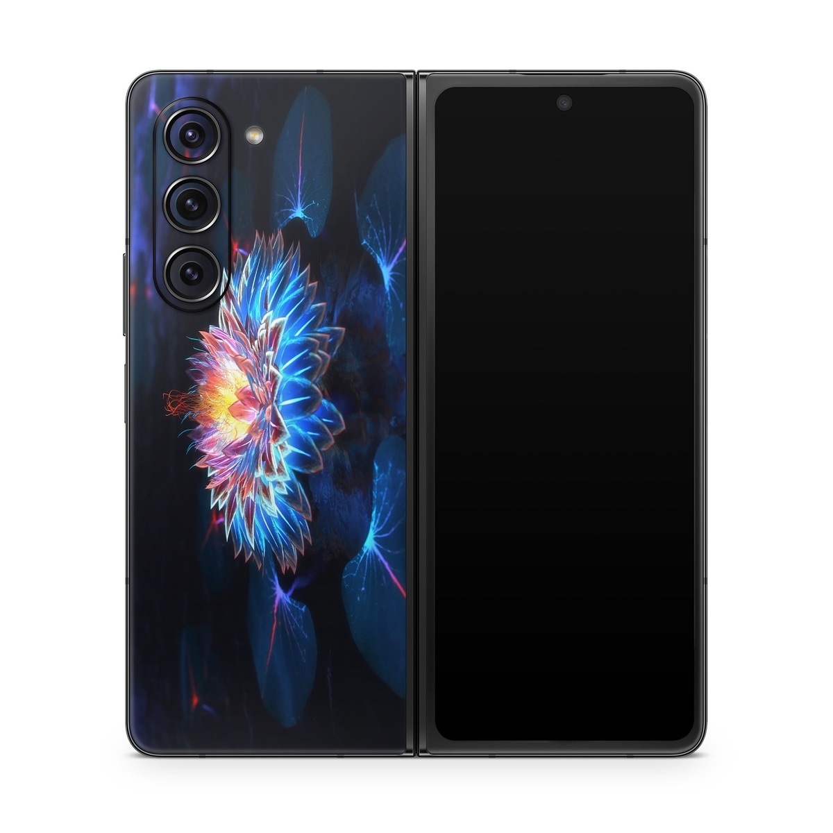 Samsung Galaxy Z Fold5 Skin design of Water, Light, Fractal art, Organism, Electric blue, Aquatic plant, Darkness, Plant, Art, Space, with black, blue, gray colors